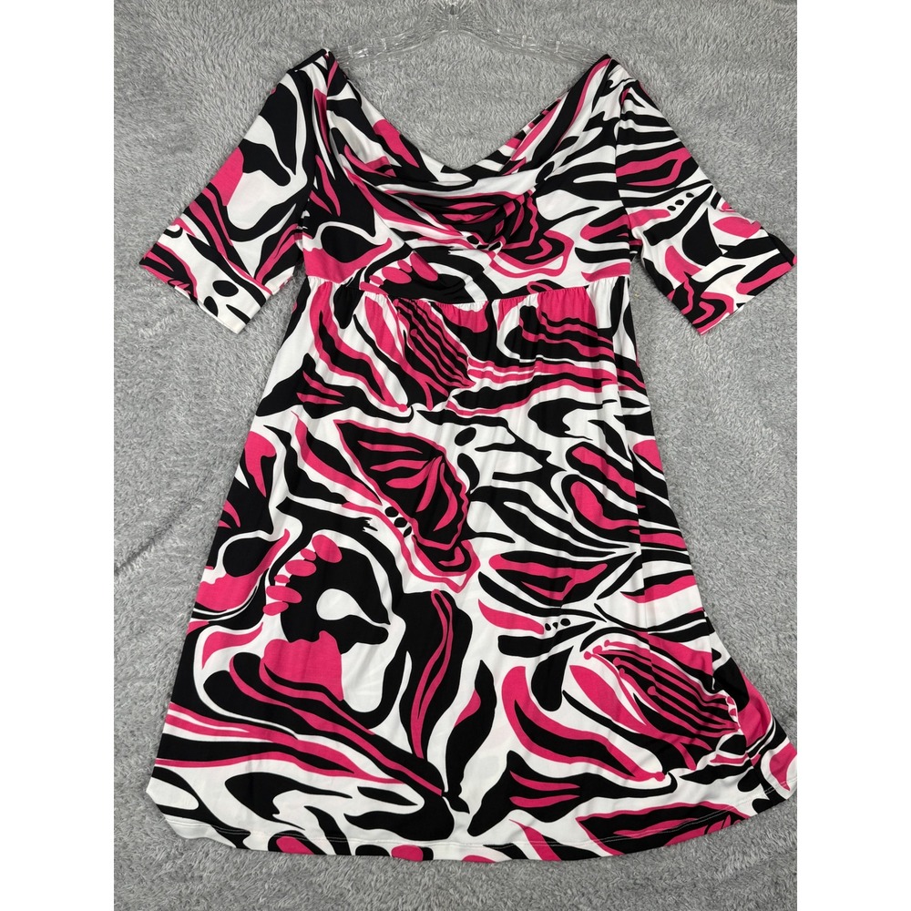 INC International Concepts Dress Womens Large Pink Black Abstract Cowl Neck Good